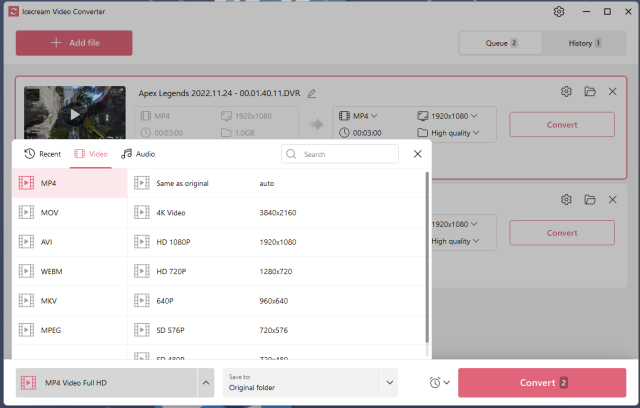 icecream వీడియో కన్వర్టర్ - ఫార్మాట్లు
